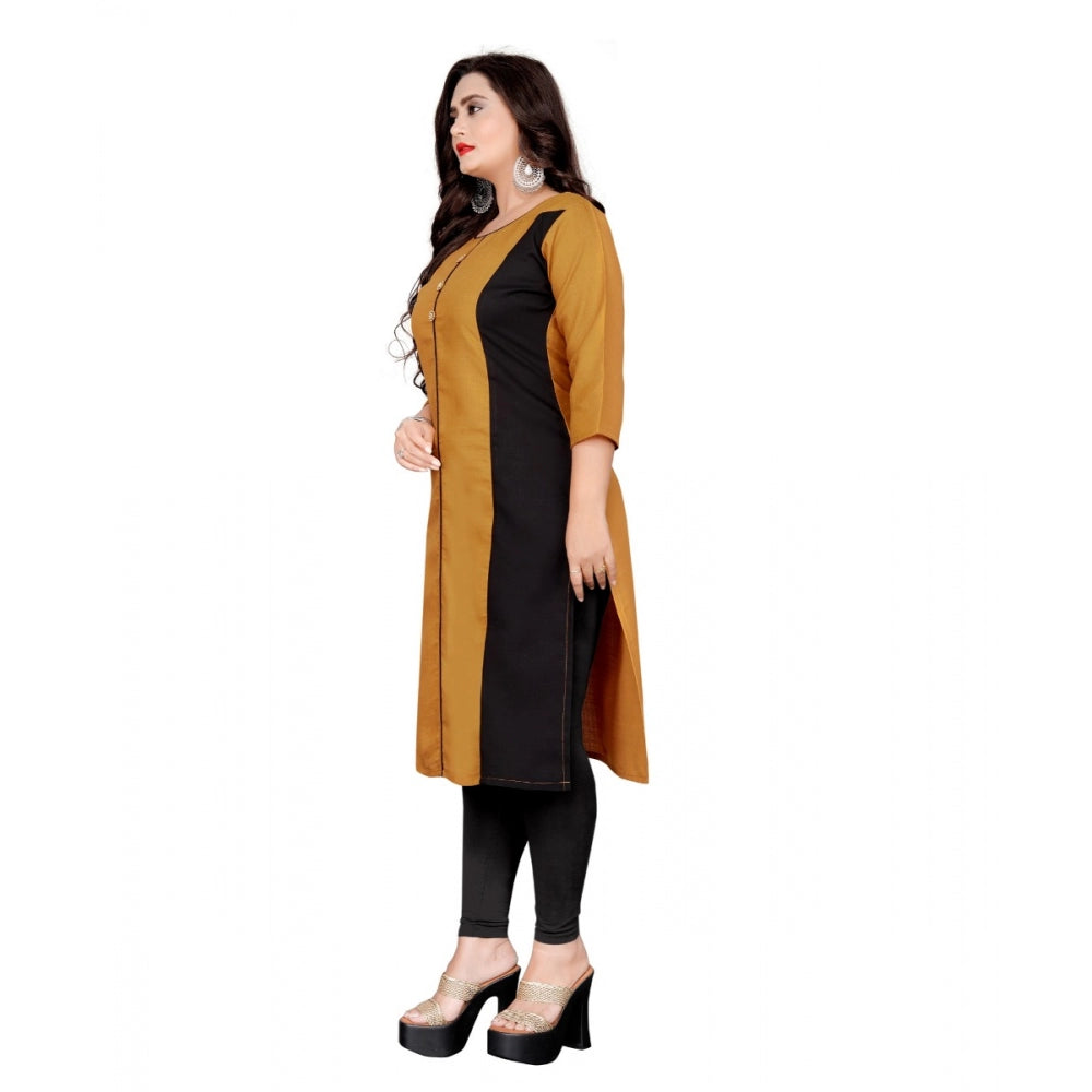 Cotton Solid Straight Kurti (Mustard Yellow)