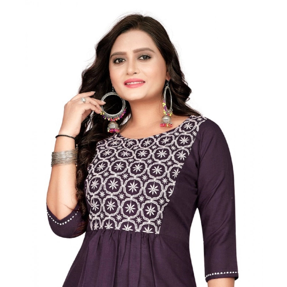 Cotton Embroidery Straight Kurti (Black)