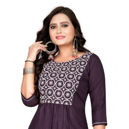 Cotton Embroidery Straight Kurti (Black)