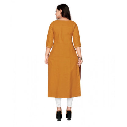 Cotton Embroidery Straight Kurti (Mustard Yellow)