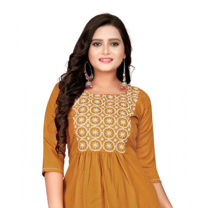 Cotton Embroidery Straight Kurti (Mustard Yellow)