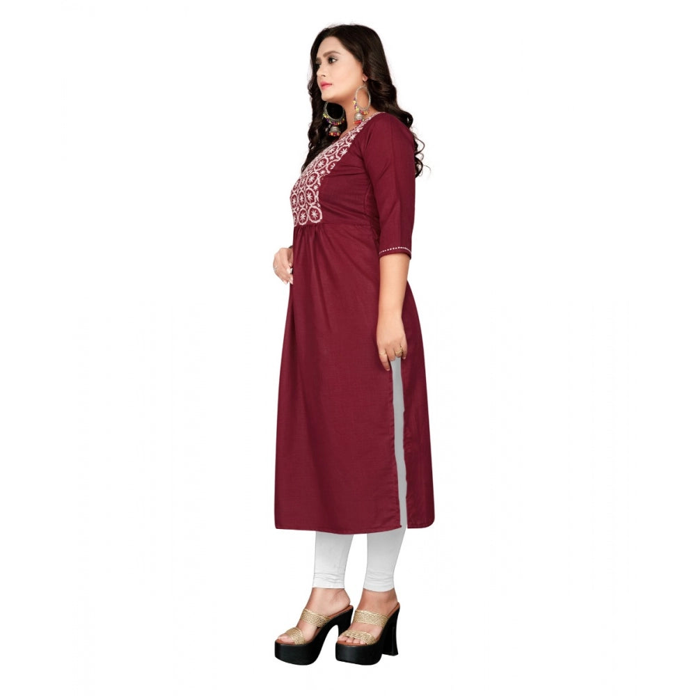 Cotton Embroidery Straight Kurti (Maroon)