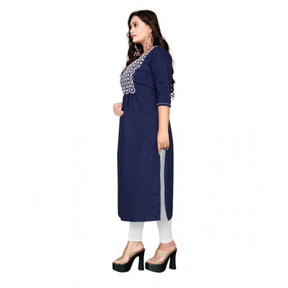 Cotton Embroidery Straight Kurti (Navy Blue)