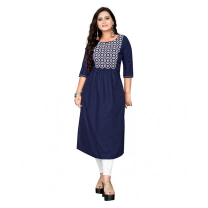 Cotton Embroidery Straight Kurti (Navy Blue)