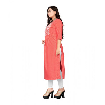 Cotton Embroidery Straight Kurti (Peach)