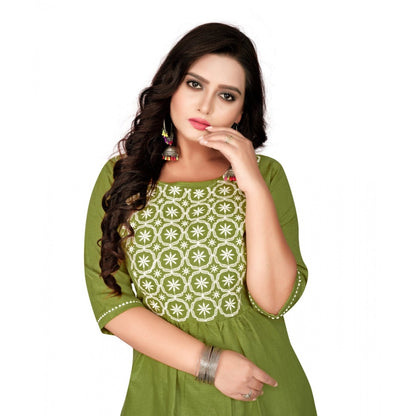 Cotton Embroidery Straight Kurti (Light Green)