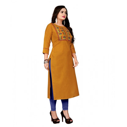 Cotton Embroidery Straight Kurti (Mustard Yellow)