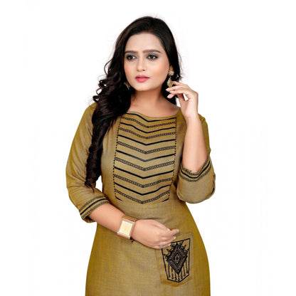 Cotton Embroidery Straight Kurti (Mustard Yellow)