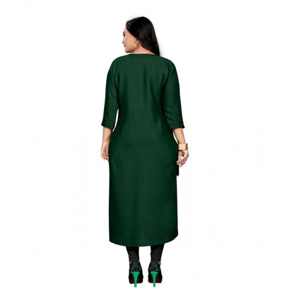 Cotton Embroidery Straight Kurti (Dark Green)