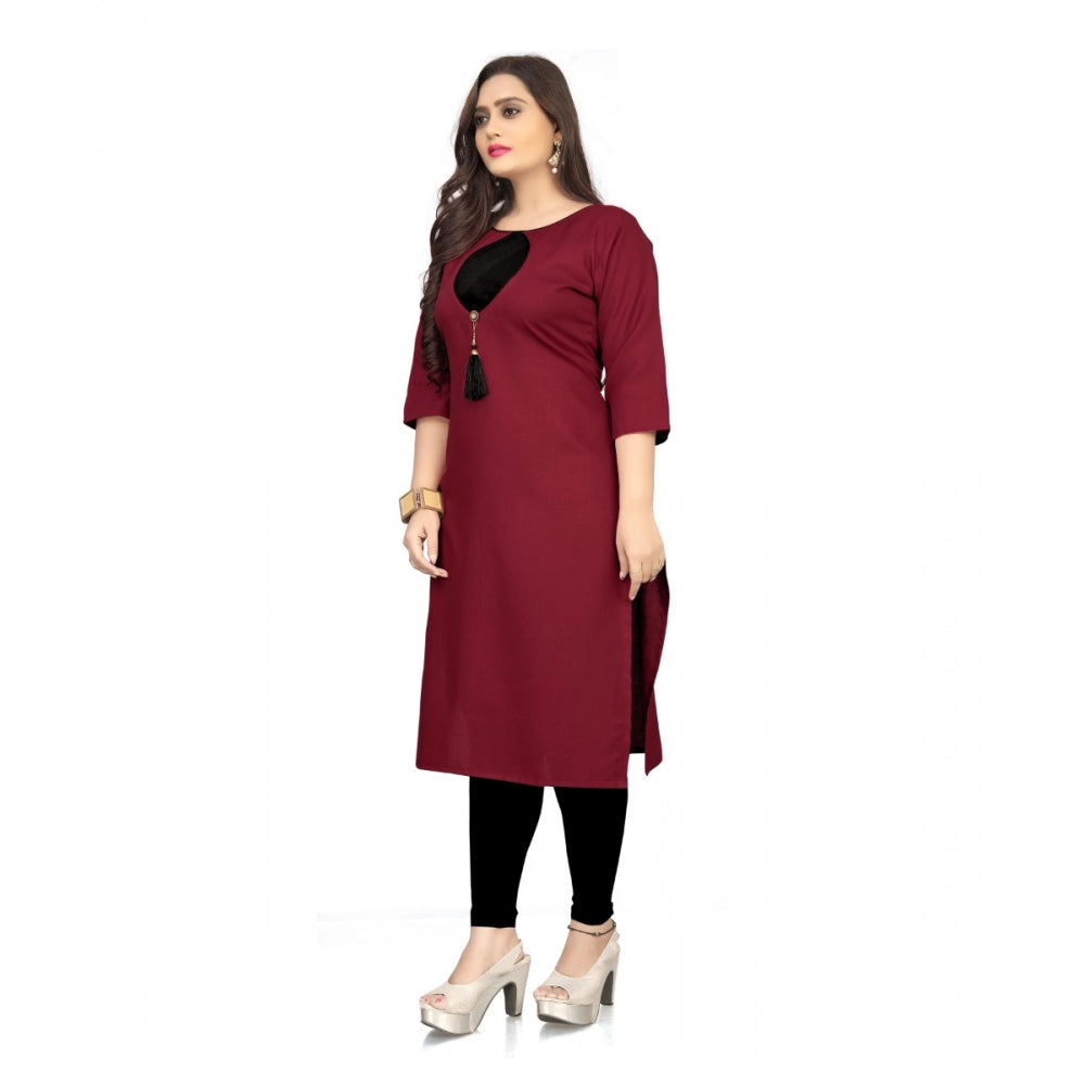 Cotton Solid A-Line Kurti (Maroon)