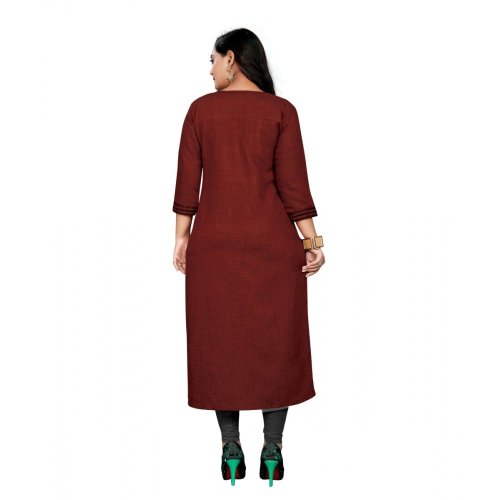 Cotton Embroidery Straight Kurti (Maroon)