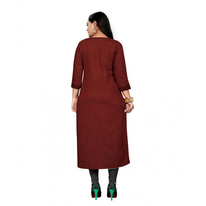 Cotton Embroidery Straight Kurti (Maroon)