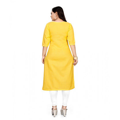 Cotton Solid A-Line Kurti (Yellow)