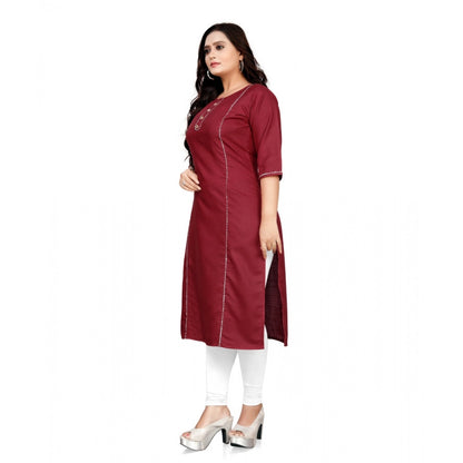 Cotton Solid A-Line Kurti (Maroon)