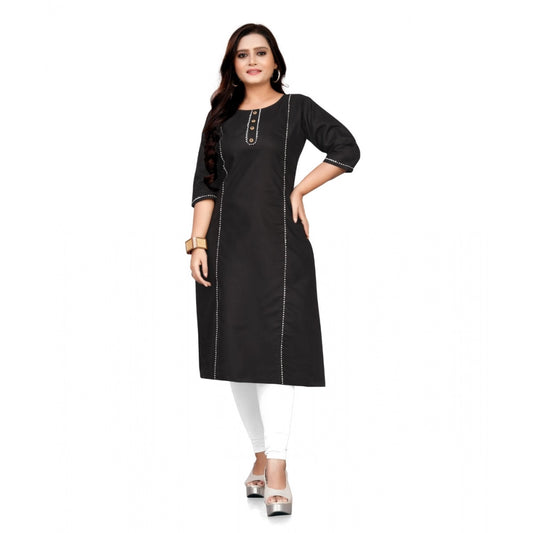 Cotton Solid A-Line Kurti (Black)