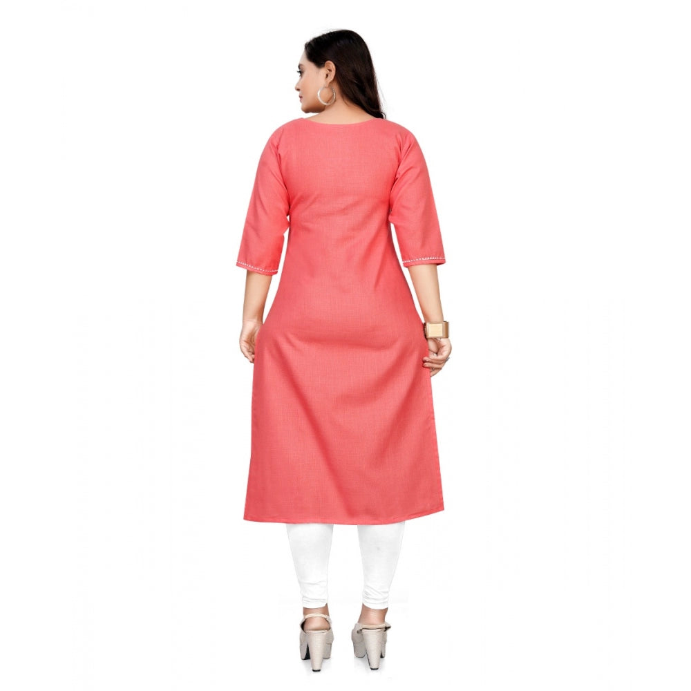 Cotton Solid A-Line Kurti (Peach)