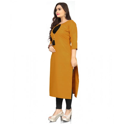 Cotton Solid A-Line Kurti (Mustard Yellow)