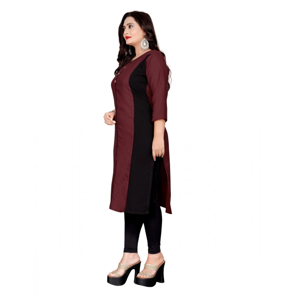 Cotton Solid Straight Kurti (Brown)