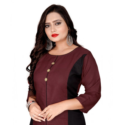 Cotton Solid Straight Kurti (Brown)