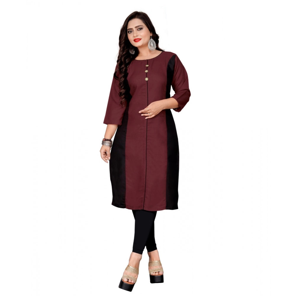 Cotton Solid Straight Kurti (Brown)