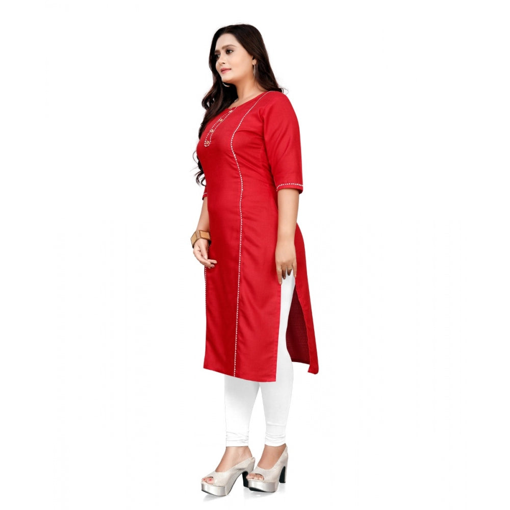 Cotton Solid A-Line Kurti (Red)