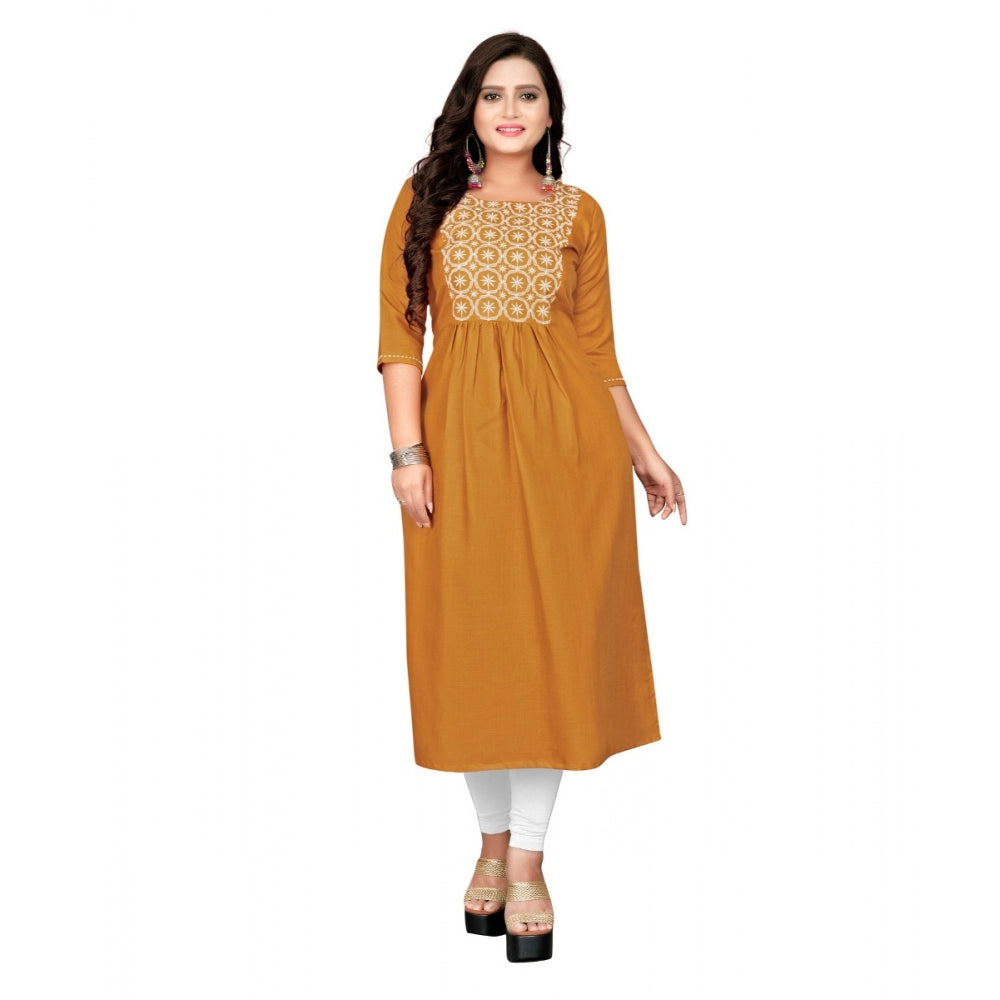 Cotton Embroidery Straight Kurti (Mustard Yellow)