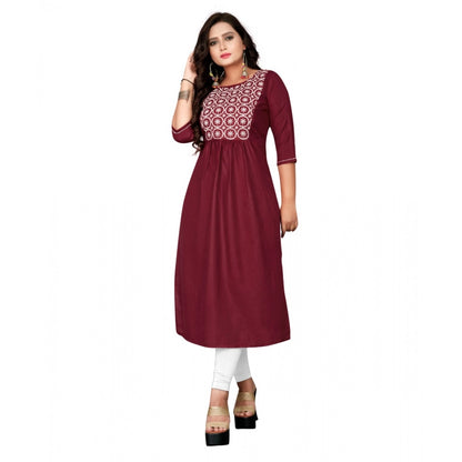 Cotton Embroidery Straight Kurti (Maroon)