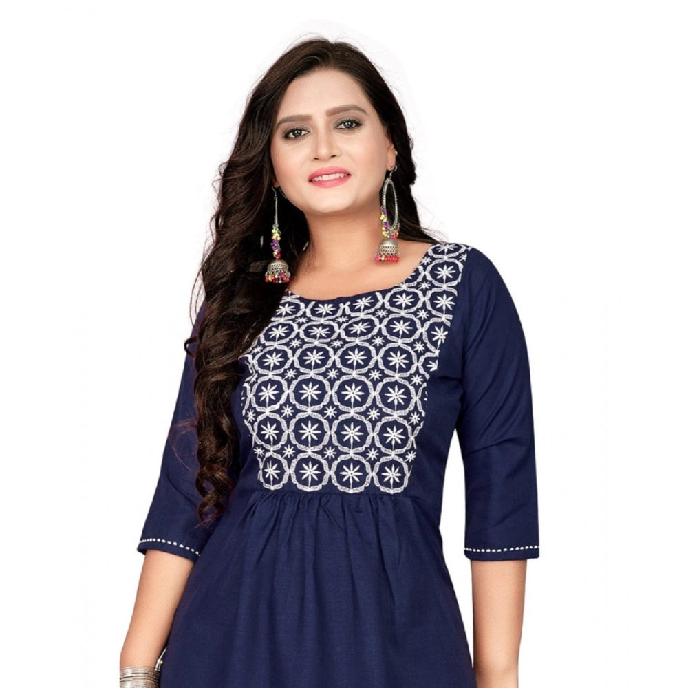 Cotton Embroidery Straight Kurti (Navy Blue)