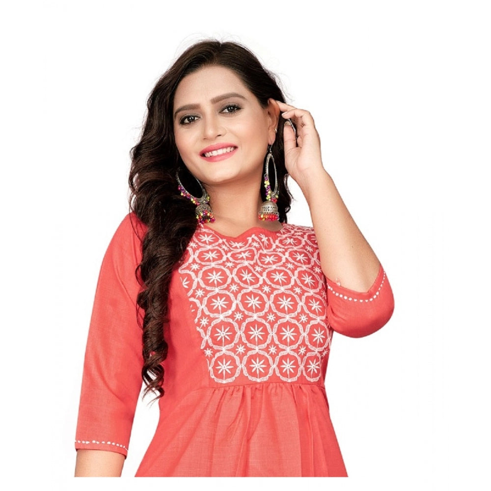 Cotton Embroidery Straight Kurti (Peach)