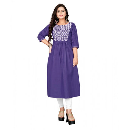 Cotton Embroidery Straight Kurti (Purple)