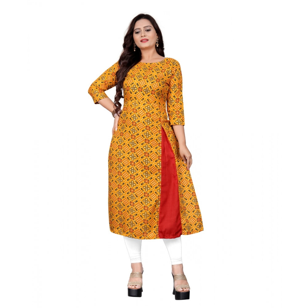 Cotton Print with Foil Frontslit Kurti (Mustard Yellow)