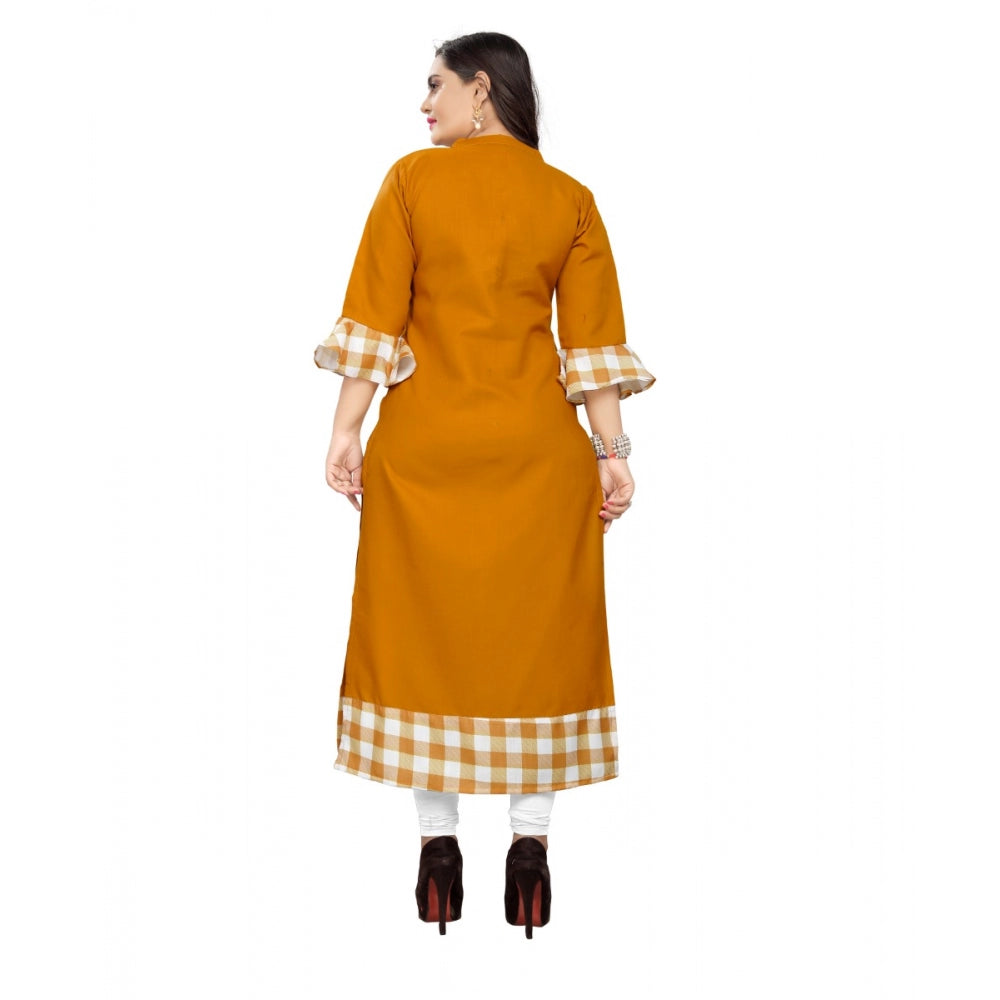 Cotton Digital Printed Straight Kurti (Mustard Yellow)