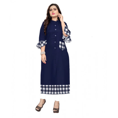 Cotton Digital Printed Straight Kurti (Navy Blue)