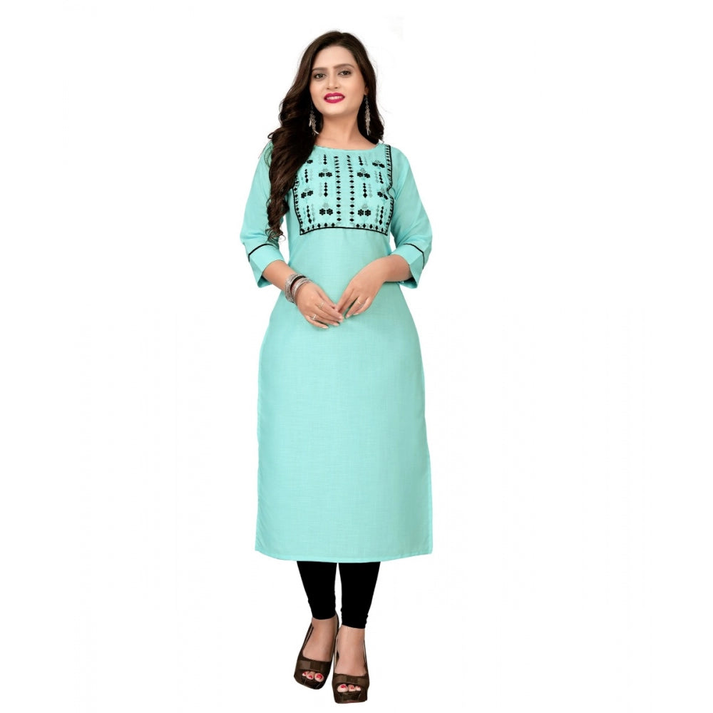 Cotton Embroidery Straight Kurti (Light Blue)