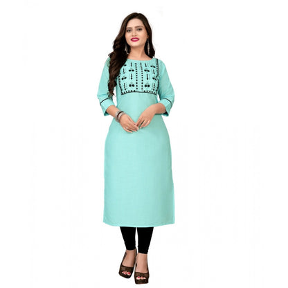 Cotton Embroidery Straight Kurti (Light Blue)