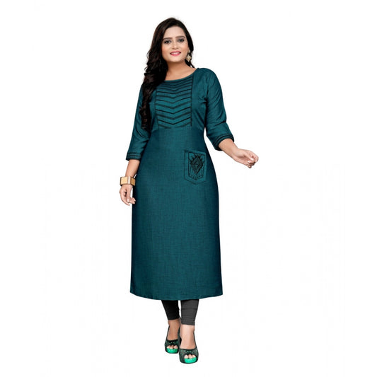 Cotton Embroidery Straight Kurti (Blue)