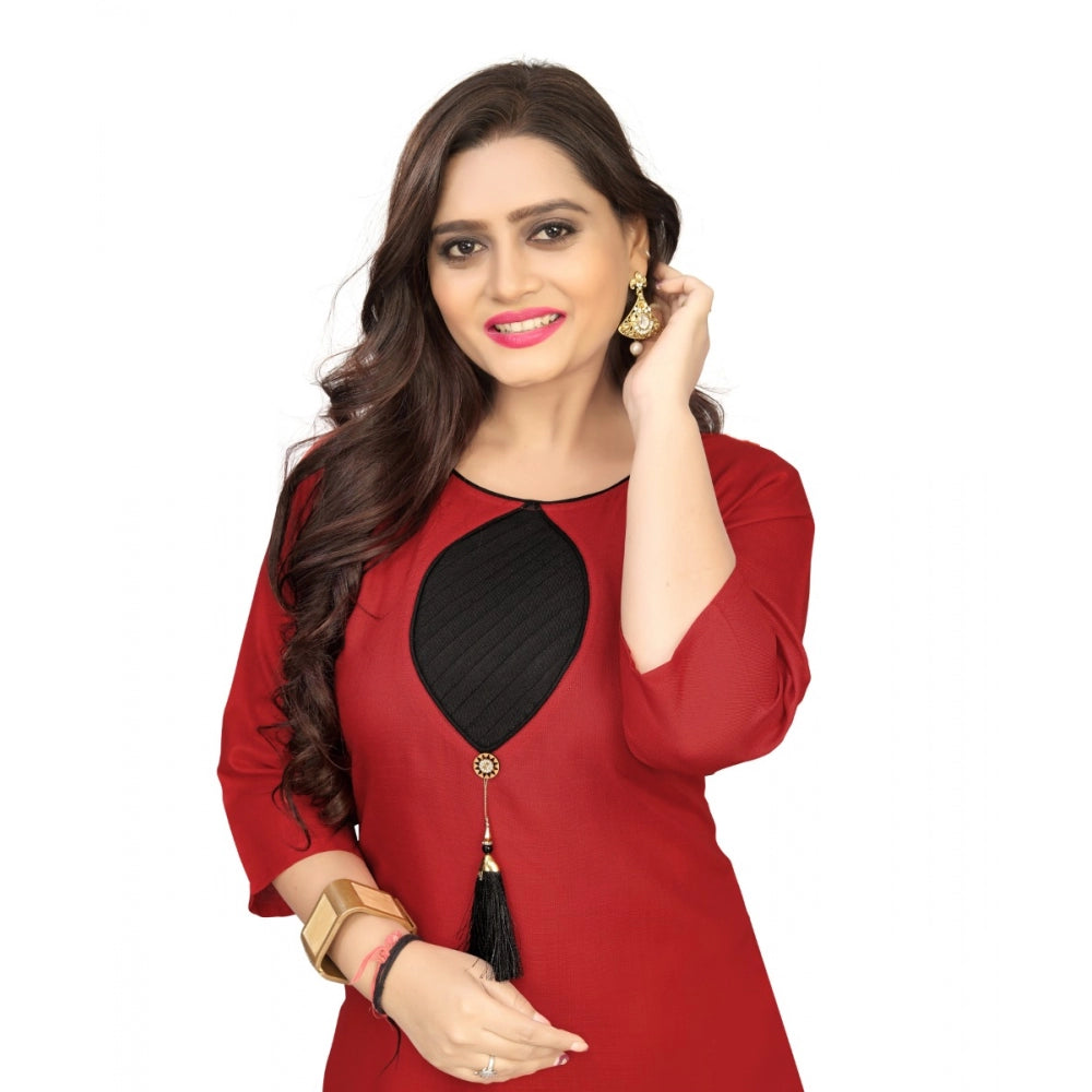 Cotton Solid A-Line Kurti (Red)