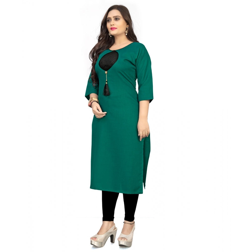 Cotton Solid A-Line Kurti (Green)