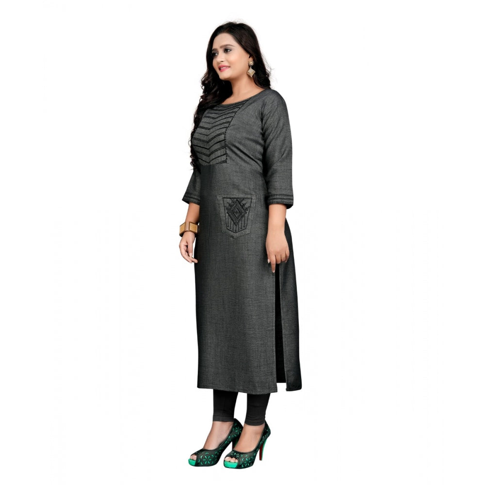 Cotton Embroidery Straight Kurti (Grey)