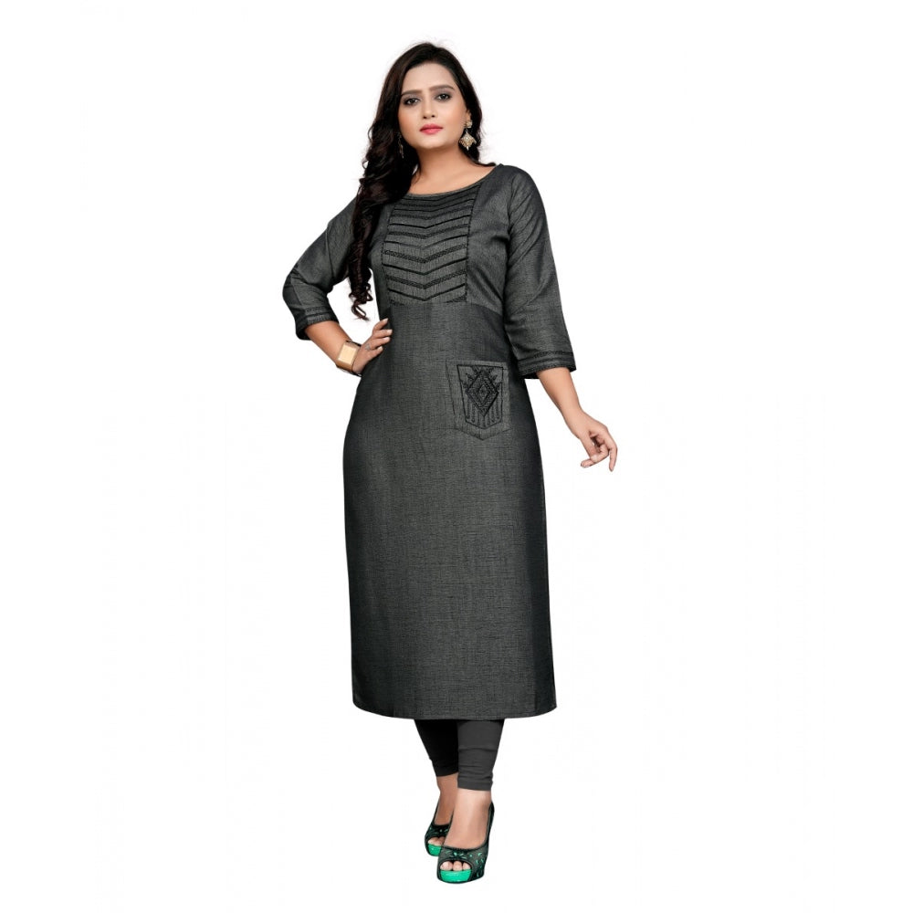 Cotton Embroidery Straight Kurti (Grey)