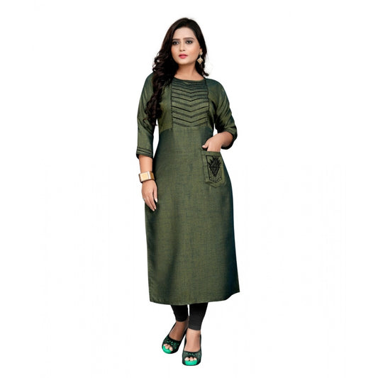 Cotton Embroidery Straight Kurti (Green)