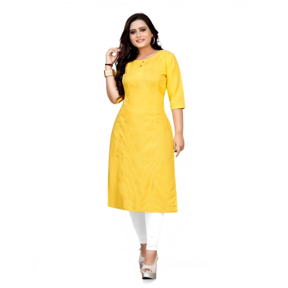 Cotton Solid A-Line Kurti (Yellow)