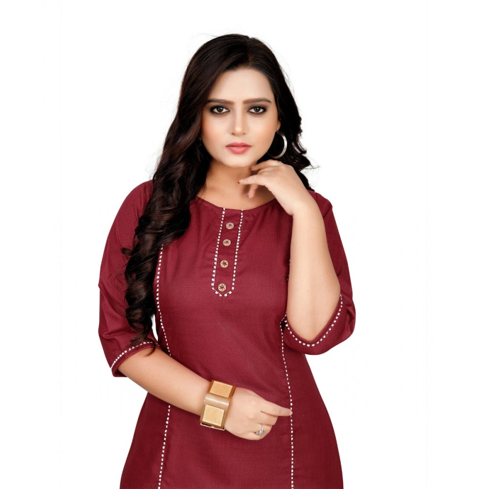 Cotton Solid A-Line Kurti (Maroon)