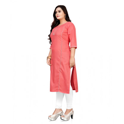 Cotton Solid A-Line Kurti (Peach)