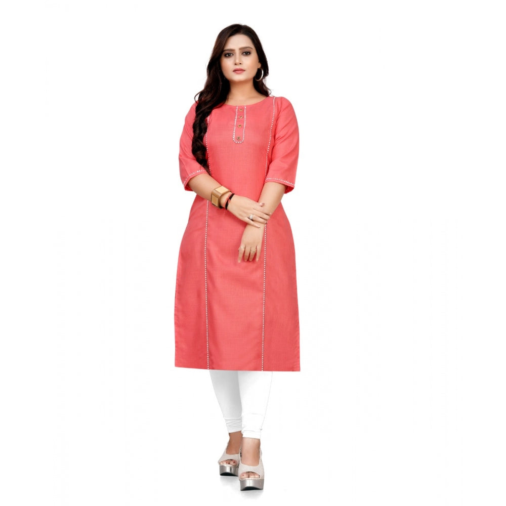 Cotton Solid A-Line Kurti (Peach)