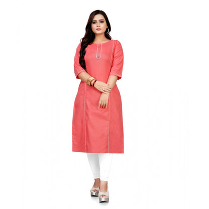 Cotton Solid A-Line Kurti (Peach)