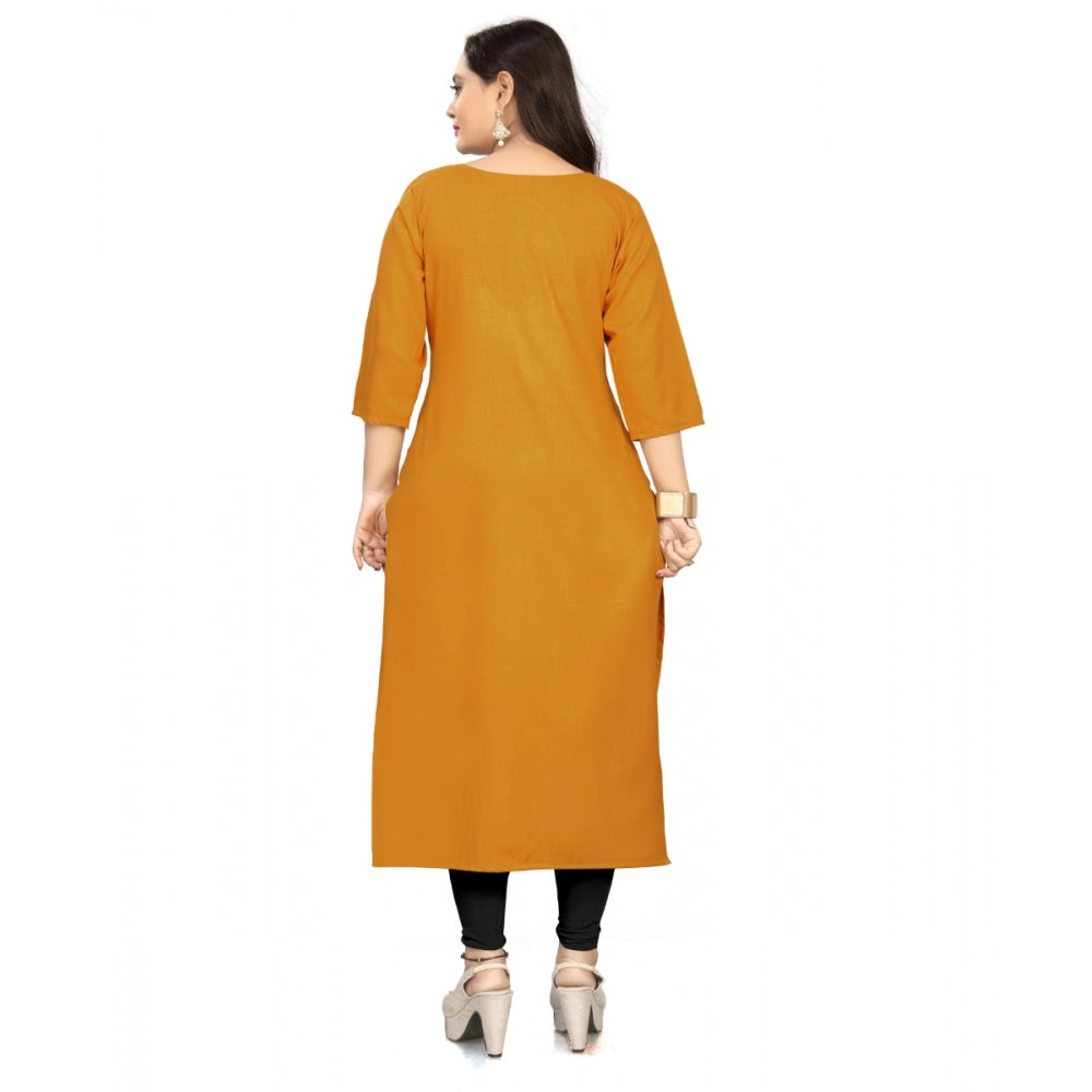 Cotton Solid A-Line Kurti (Mustard Yellow)