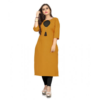 Cotton Solid A-Line Kurti (Mustard Yellow)