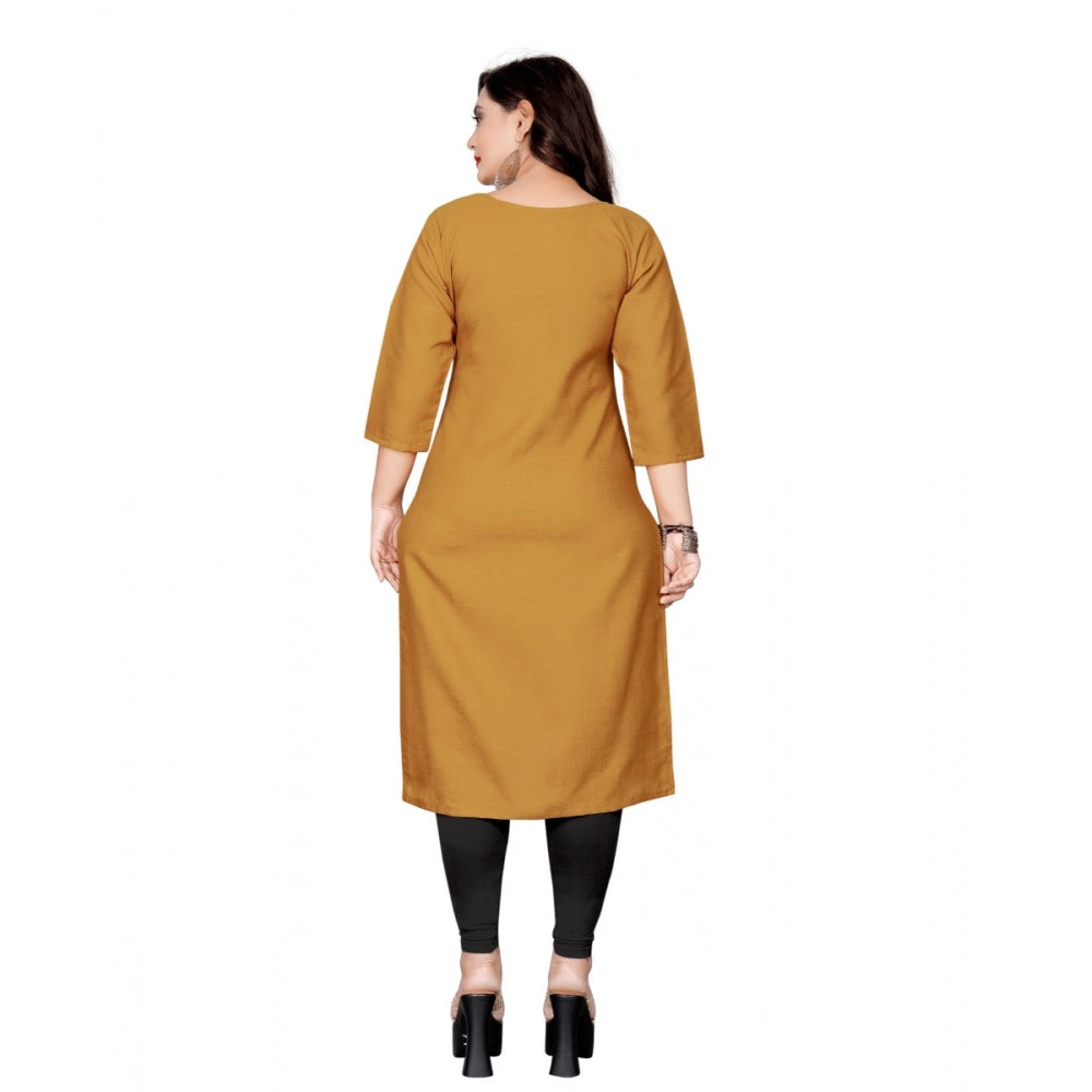 Cotton Solid Straight Kurti (Mustard Yellow)