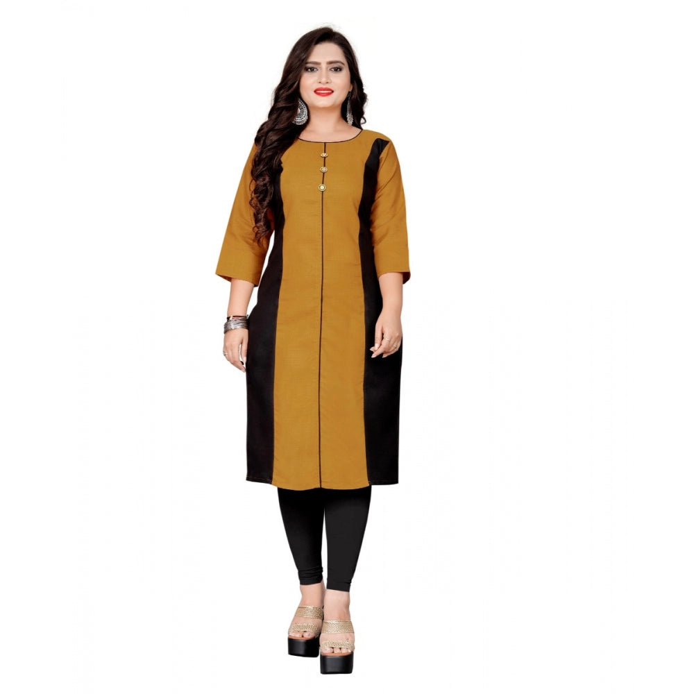 Cotton Solid Straight Kurti (Mustard Yellow)